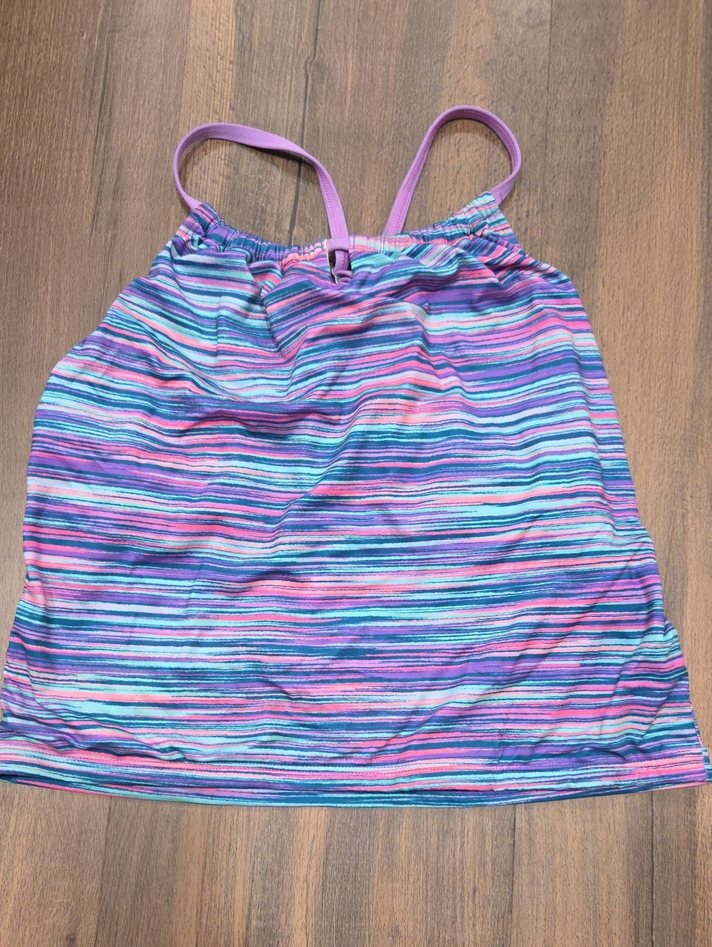 Lands End Striped Swim Tank Top - Purple, Aqua, Pink